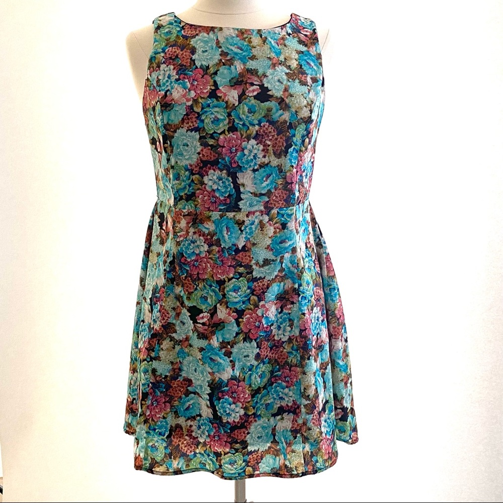 AMBIANCE APPAREL Sleeveless blue floral dress sz L